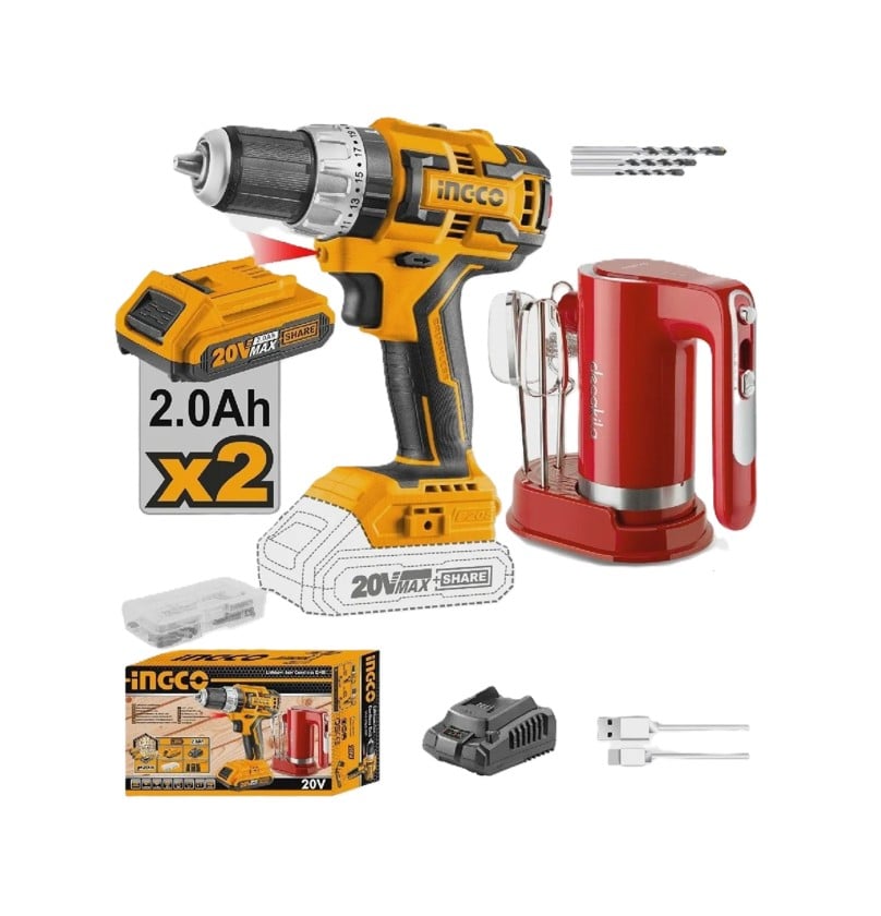 Дрель-шуруповерт и миксер Ingco COSLI23023, 20В, 2 аккумулятора