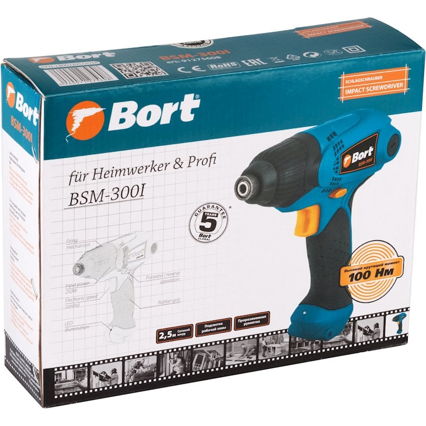 Дрель-шуруповерт ударная Bort BSM-300I