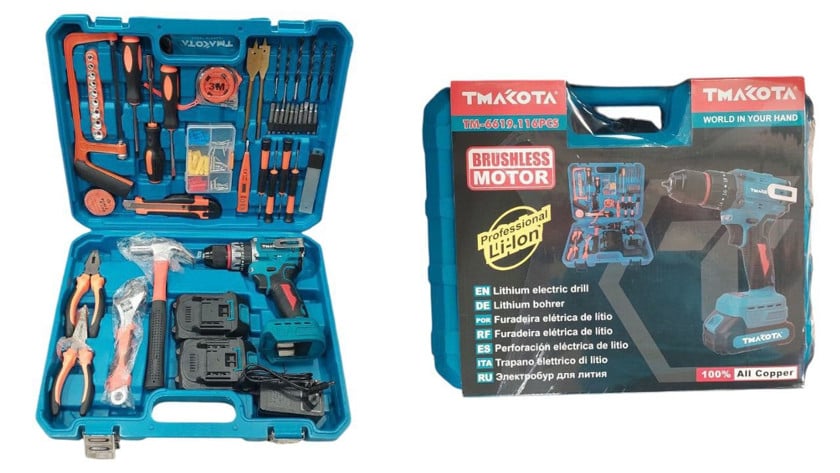 Аккумуляторная ударная дрель и набор инструментов Tmakota TM-6619, аккумулятор 2 шт, 116 предметов