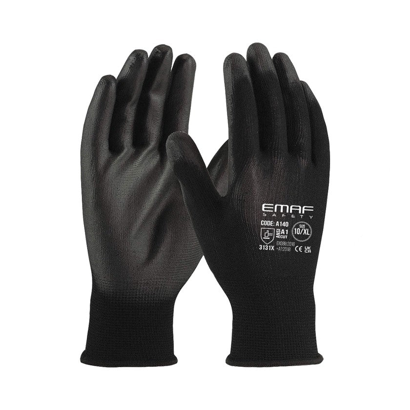 Перчатки рабочие Emaf 24гр, черные, покрытие PU - A140