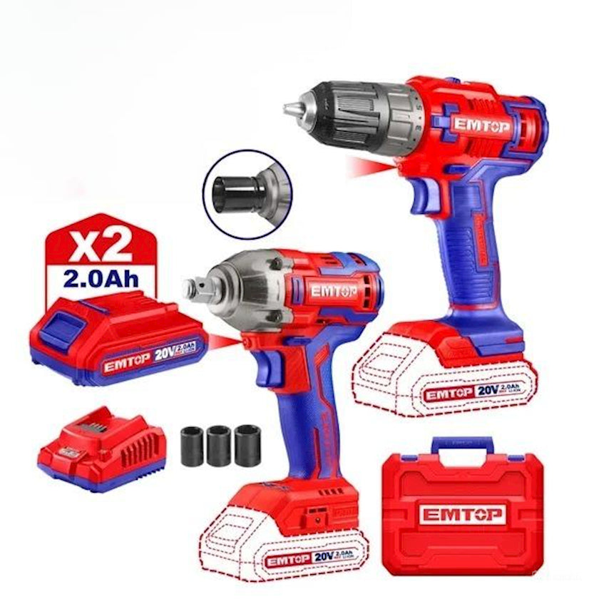 Набор дрель и гайковерт Emtop ECKL20072, синий/красный