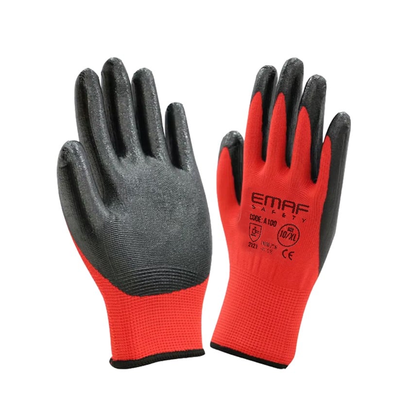 Рабочие перчатки Emaf Safety A100, нитрил, красный/черный, 35 г