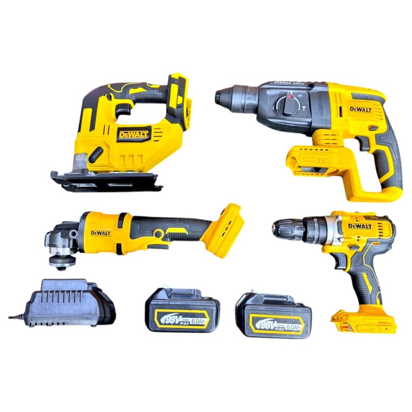 Набор электроинструментов DeWalt: болгарка, шуруповерт, лобзик, перфоратор, 2x6.0 Ah аккумулятор, 198V Li-Ion Max