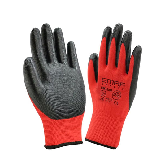 Рабочие перчатки Emaf Safety A100, нитрил, красный/черный, 35 г