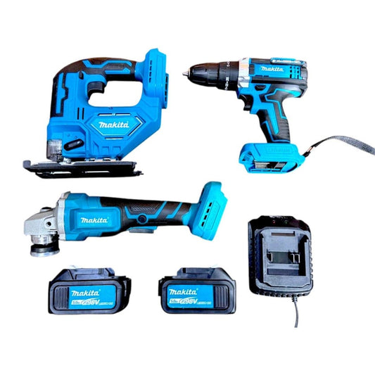 Набор электроинструментов Makita: болгарка, шуруповерт, лобзик, 2x5.0 Ah 298V Lithium-Ion аккумулятор